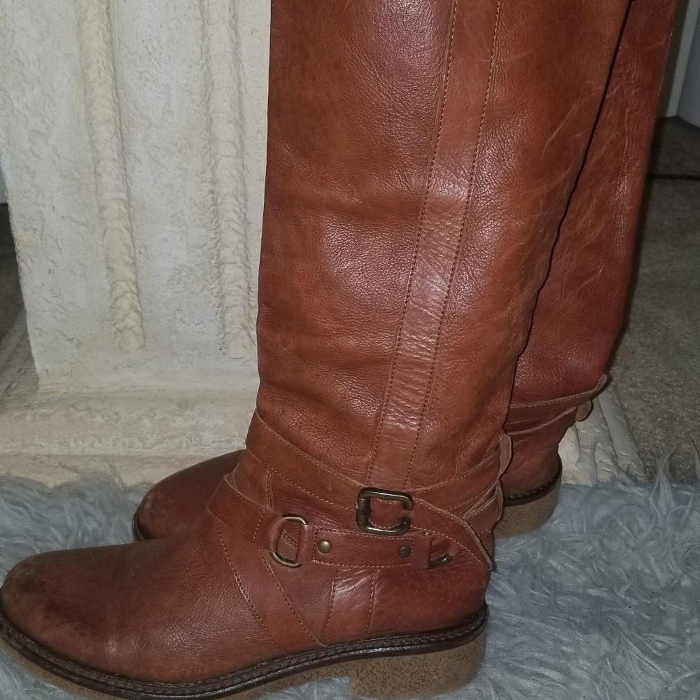 Brown leather boots